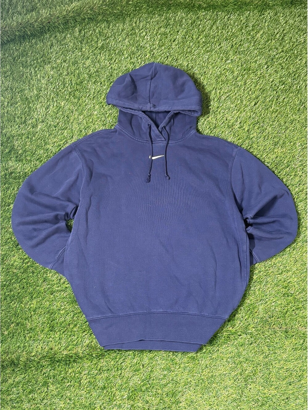 Y2k Center Swoosh Nike Oversized Hoodie Pullover Navy Cotton Men's XS